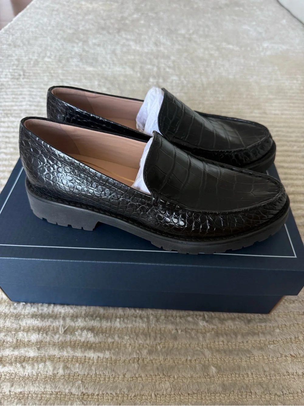 Cole Haan Black Croc-Embossed Leather Lug Sole Loafers